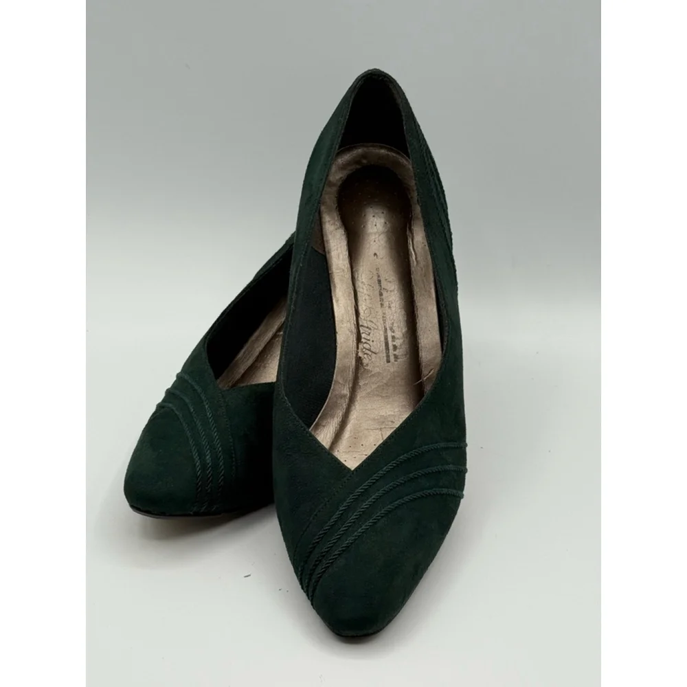 LifeStride Soft System Green Fabric Heels 6.5M – Vintage Style Pointed Toe Pumps